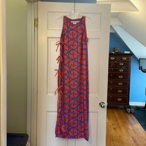Orange and blue maxi dress